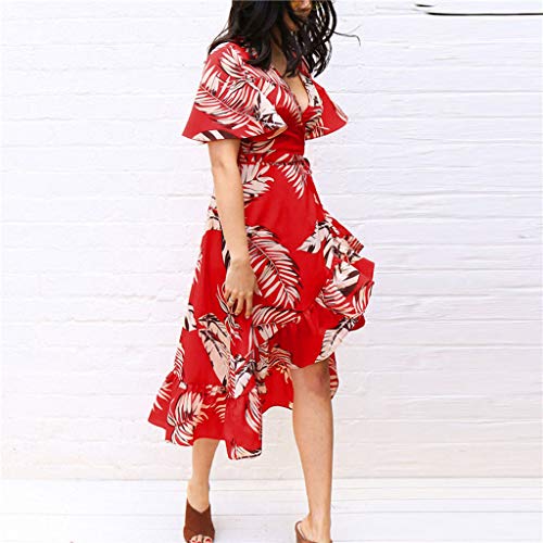 Sulifor Vestido de Manga Corta con Estampado,Vestido de Volantes en Forma,Vestido de Boho para Mujer,Vestido de Verano de la Playa