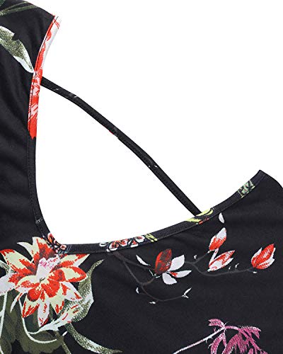 SUNNYME Vestido maxi para mujer a rayas con estampado floral de manga larga casual suelto con bolsillos para vestido