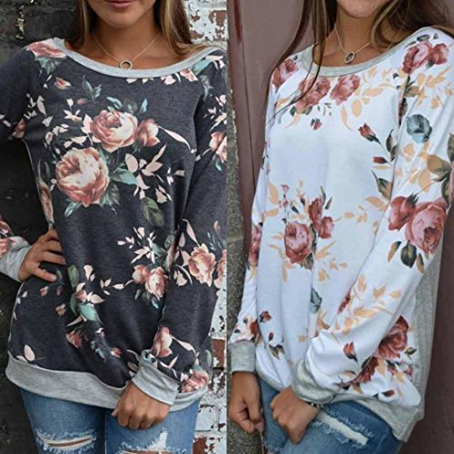 Switchali Blusas de Mujer Invierno Ropa de Mujer en Oferta otoño Camisetas Manga Larga Mujer Deporte de Moda 2017 Elegantes Sudaderas Mujer Baratas Floral Casual Sudadera sin Capucha (Medium, Blanco)