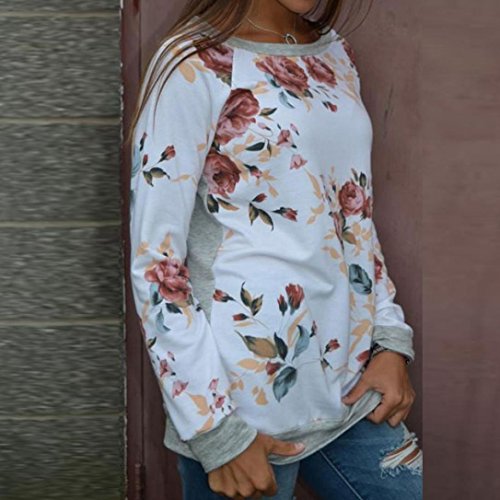 Switchali Blusas de Mujer Invierno Ropa de Mujer en Oferta otoño Camisetas Manga Larga Mujer Deporte de Moda 2017 Elegantes Sudaderas Mujer Baratas Floral Casual Sudadera sin Capucha (Medium, Blanco)