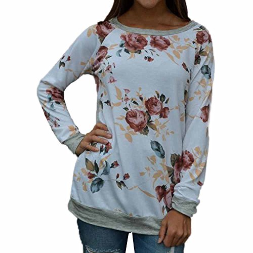 Switchali Blusas de Mujer Invierno Ropa de Mujer en Oferta otoño Camisetas Manga Larga Mujer Deporte de Moda 2017 Elegantes Sudaderas Mujer Baratas Floral Casual Sudadera sin Capucha (Medium, Blanco)