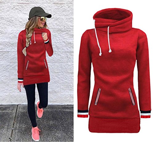 Switchali Sudaderas Mujer Baratas otoño 2017 Sudadera sin Capucha de Manga Larga de Las Mujeres Blusa Ropa de Mujer en Oferta de Abrigo Invierno Casual Suéter largas (Medium, Rojo)