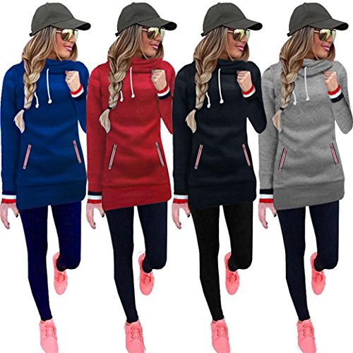 Switchali Sudaderas Mujer Baratas otoño 2017 Sudadera sin Capucha de Manga Larga de Las Mujeres Blusa Ropa de Mujer en Oferta de Abrigo Invierno Casual Suéter largas (Medium, Rojo)