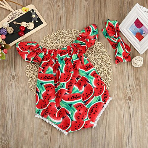 Switchali Vestidos Nina Fiesta Recién Nacido Bebé Niña Verano Ropa sandía Mono Moda sin Tirantes Mameluco Traje de baño Casual Playa + Bowknot Venda Jumpsuit para Ninas Baratos (70 (0~6meses))