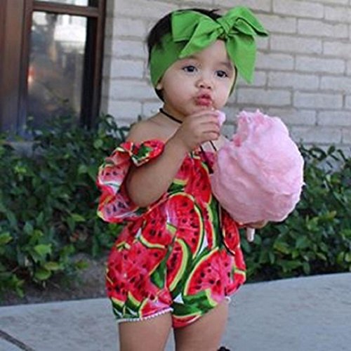 Switchali Vestidos Nina Fiesta Recién Nacido Bebé Niña Verano Ropa sandía Mono Moda sin Tirantes Mameluco Traje de baño Casual Playa + Bowknot Venda Jumpsuit para Ninas Baratos (70 (0~6meses))