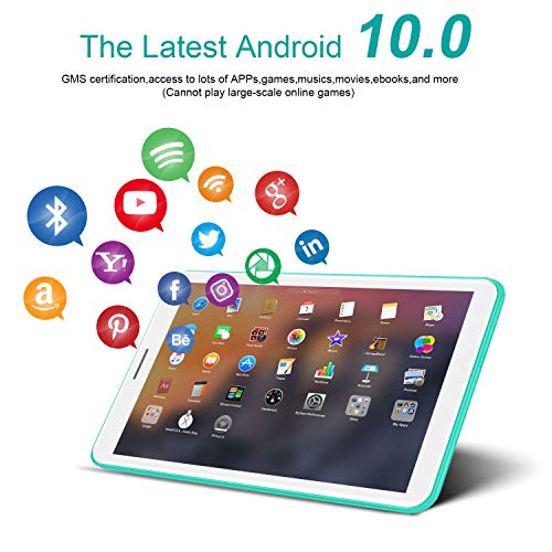 Tableta 8 Pulgadas, Android 10.0 Pie Tablet PC, 3 GB de RAM y 32 GB de Memoria, Pantalla IPS HD, Quad-Core, WiFi, Netflix, Bluetooth, OTG, Certificado por Google GMS- Verde