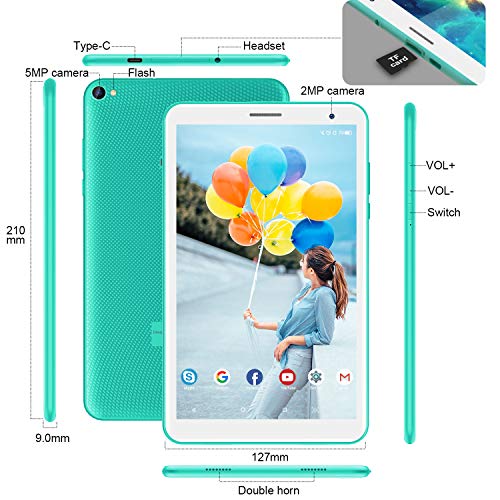 Tableta 8 Pulgadas, Android 10.0 Pie Tablet PC, 3 GB de RAM y 32 GB de Memoria, Pantalla IPS HD, Quad-Core, WiFi, Netflix, Bluetooth, OTG, Certificado por Google GMS- Verde