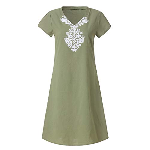 Tallas Grandes Suelto Vestido de Lino para Mujer, Dragon868 Vestido Camiseta Algodón Casual Vestido de Las SeñOras, Manga Corta, Cuello En V, Ropa de Playa, Verano 2020, S-XXXXXL