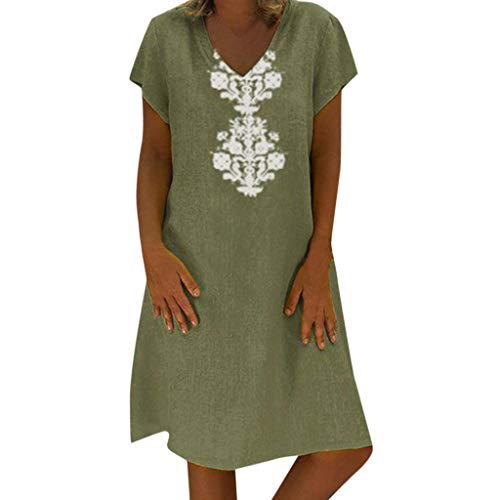 Tallas Grandes Suelto Vestido de Lino para Mujer, Dragon868 Vestido Camiseta Algodón Casual Vestido de Las SeñOras, Manga Corta, Cuello En V, Ropa de Playa, Verano 2020, S-XXXXXL