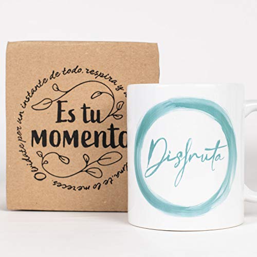 Taza Desayuno con Mensaje Disfruta_ Regalos Originales para Mujer_ Taza café Infusiones o Decoración Hogar en Cerámica de Alta Calidad.