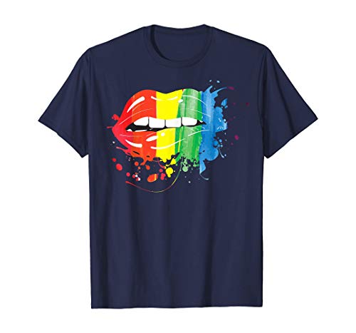 Tengyuntong Camisetas y Tops Polos y Camisas, Rainbow Lips LGBT Gay Pride Graphic Gift Idea JT Camiseta