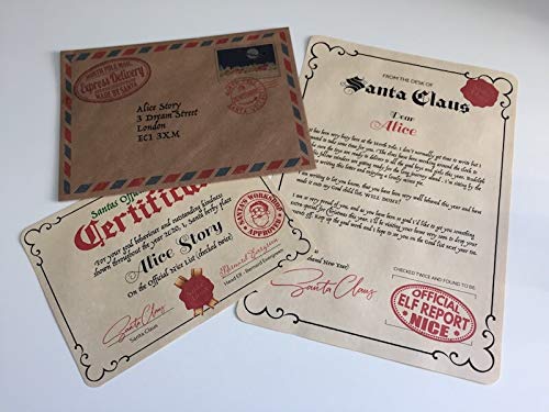 The UK Factory Carta personalizada y certificado de Papá Noel, Papá Noel, Navidad, cualquier nombre, niño y niña, buena lista