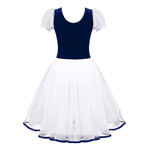 TiaoBug Vestido Maillot de Danza Ballet Tutú para Niña (3-12 Años) Vestido de Princesa Fiesta Actuación Azul Marino 10-12 Años