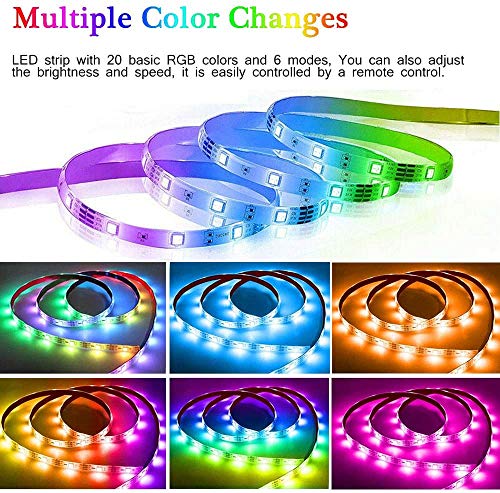 Tira LED,RGB IED Strip,3m Tiras LED 5050 RGB 180 leds,20 colores y 6 Modos con Interfaz USB y Control Remoto IR 44 Teclas,Luz de Fondo de TV,Para la Decoración del Hogar y la Boda