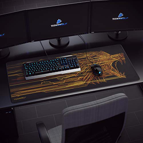 TITANWOLF - XXL Alfombrilla para ratón 900 x 400 mm - Speed Gaming Mousepad Mouse Pad - Base para Mesa Grandes Dimensiones - Diseño: Orange Lightning