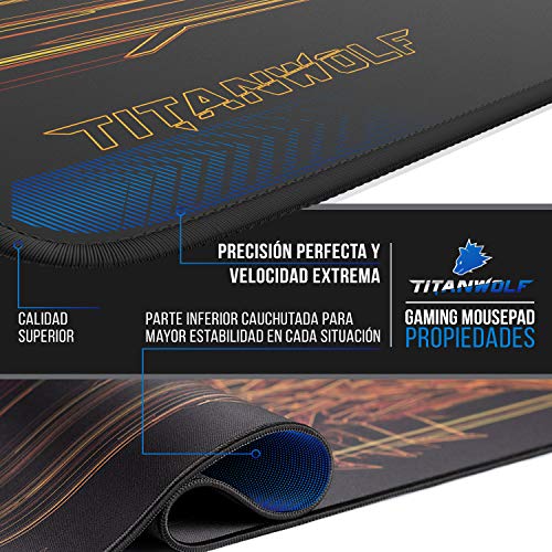 TITANWOLF - XXL Alfombrilla para ratón 900 x 400 mm - Speed Gaming Mousepad Mouse Pad - Base para Mesa Grandes Dimensiones - Diseño: Orange Lightning
