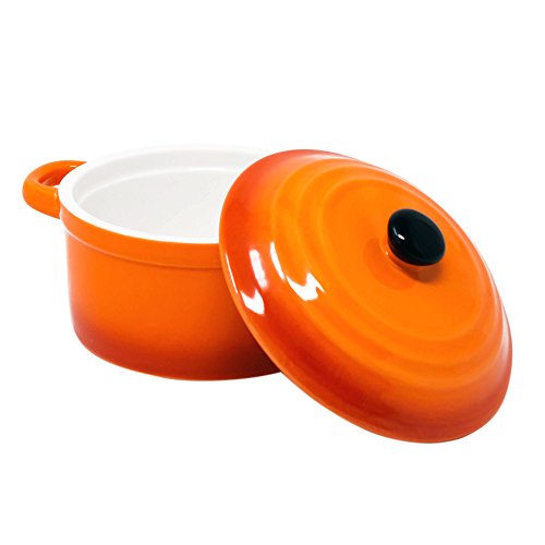 ToCi – Cacerolas con tapa | Mini cazuelas de horno de cerámica 300 ml | Moldes redondos de 10 x 5 cm de diámetro, naranja, rojo y en sets