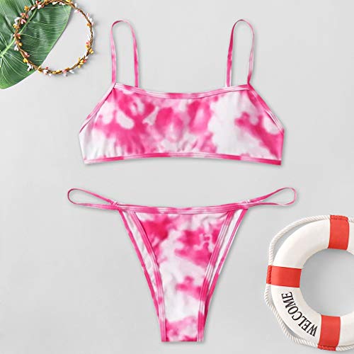 TOFOTL Conjunto de bikini 2020 para mujer, tallas grandes, con cordones, para mujer de corte alto y bikini de dos piezas Rosa-a. S