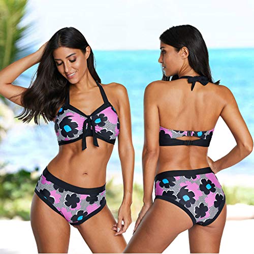 TOFOTL Traje de baño para mujer con diseño de lunares, push-up, talla grande Rosa-a. M