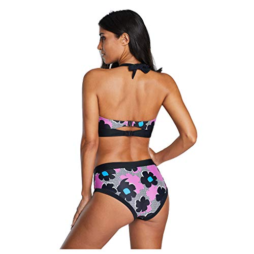TOFOTL Traje de baño para mujer con diseño de lunares, push-up, talla grande Rosa-a. M