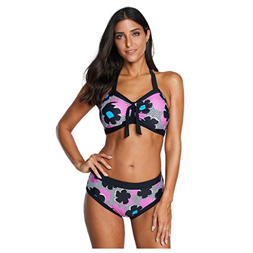 TOFOTL Traje de baño para mujer con diseño de lunares, push-up, talla grande Rosa-a. M