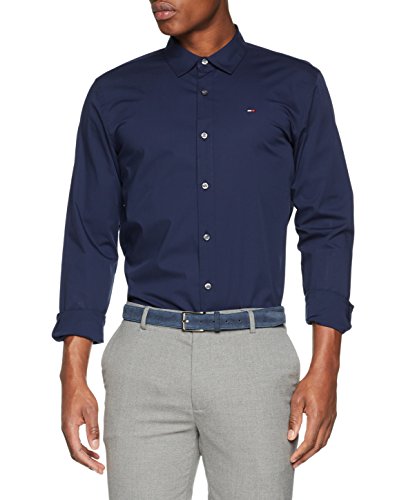 Tommy_Jeans Tjm Original Stretch Shirt, Camisa Hombre, Azul (Black Iris 002), Large