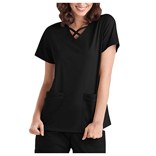 Tops de Mujer Uniforme de Trabajo Uniforme Estampado Camisa de Manga Corta Blusa con Cuello en V, St. Patrick's Day Trabajo Enfermera Médicas Bolsillo Uniforme SPA Salón de Belleza Ropa
