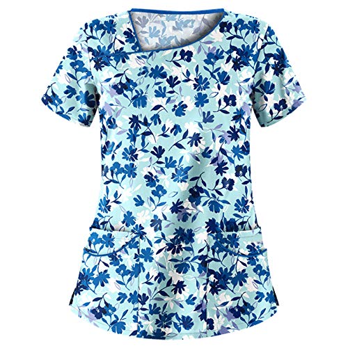 Tops de Mujer Uniforme de Trabajo Uniforme Estampado Camisa de Manga Corta Blusa con Cuello en V, St. Patrick's Day Trabajo Enfermera Médicas Bolsillo Uniforme SPA Salón de Belleza Ropa