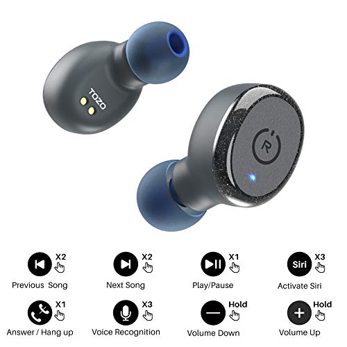 TOZO T10 Auriculares Bluetooth TWS IPX8 Impermeable Bluetooth 5.0 Auriculares In Ear con estuche de carga y micrófono Integrado, Sonido Premium con Graves Profundos para Correr y Hacer Deporte Azul