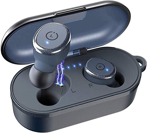 TOZO T10 Auriculares Bluetooth TWS IPX8 Impermeable Bluetooth 5.0 Auriculares In Ear con estuche de carga y micrófono Integrado, Sonido Premium con Graves Profundos para Correr y Hacer Deporte Azul