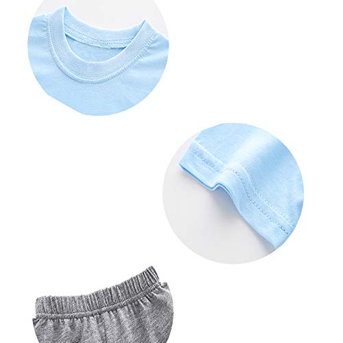 Treer Pijamas de Manga Corta para Niños, Algodón Camiseta de Dibujos Dibujos Animados Tops+ Pantalones de bebé Pijamas Dos Piezas Verano Suave Ropa (90cm,Pez pequeño)