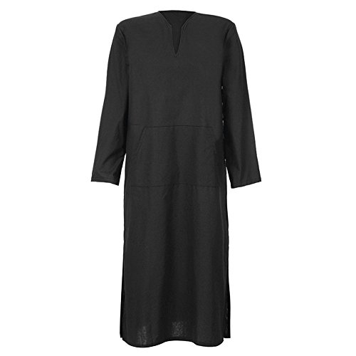 Túnicas étnicas para Hombres Suelta el Vestido Suelto de Manga Larga Vintage Kaftan Verde Negro