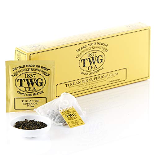 TWG Tea | Ti Kuan Yin Superior, té oolong de origen en 15 bolsitas de algodón cosidas a mano en caja de regalo de 37,5 g