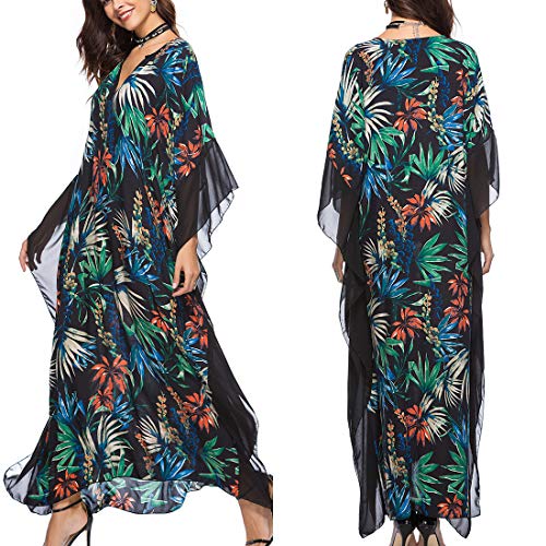 Tyidalin Kaftan Vestido Maxi Largo Playa Mujer Verano Estampado Camisolas y Pareos Bohemio Kimono Cover Ups (Color 13, Talla única)
