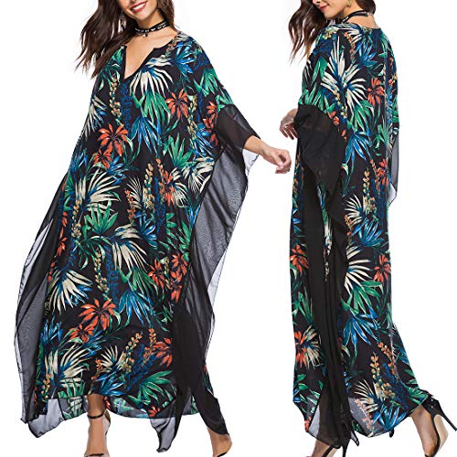 Tyidalin Kaftan Vestido Maxi Largo Playa Mujer Verano Estampado Camisolas y Pareos Bohemio Kimono Cover Ups (Color 13, Talla única)