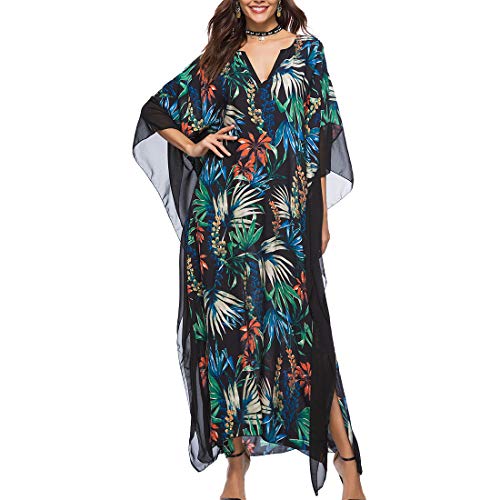 Tyidalin Kaftan Vestido Maxi Largo Playa Mujer Verano Estampado Camisolas y Pareos Bohemio Kimono Cover Ups (Color 13, Talla única)