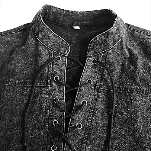 U/A medieval traje de lino Top camisa renacentista hombres nórdico retro camisa barba cordones para adultos