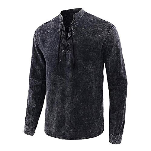U/A medieval traje de lino Top camisa renacentista hombres nórdico retro camisa barba cordones para adultos