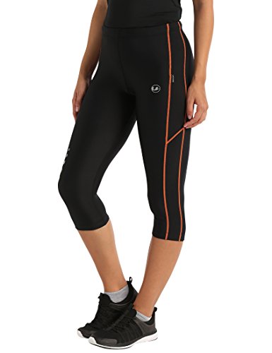 Ultrasport, Pantalones deportivos 3/4 para Mujer, Negro/Naranja, XS