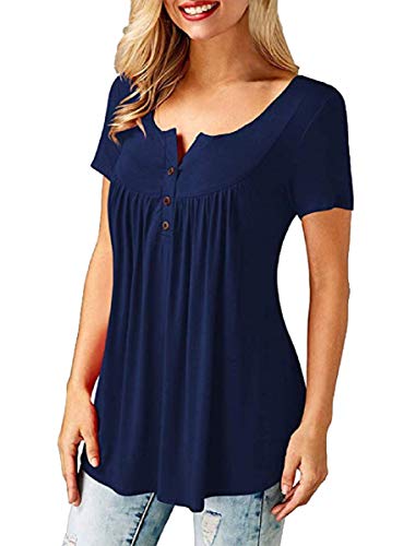 UMIPUBO Bluas de Mujer Camisa Algodón Blusa Mujer Elegante Manga Corta Camisa Suelta Mujer Casual Verano Shirts (Armada, S)