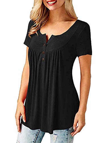 UMIPUBO Bluas de Mujer Camisa Algodón Blusa Mujer Elegante Manga Corta Camisa Suelta Mujer Casual Verano Shirts (Negro, S)