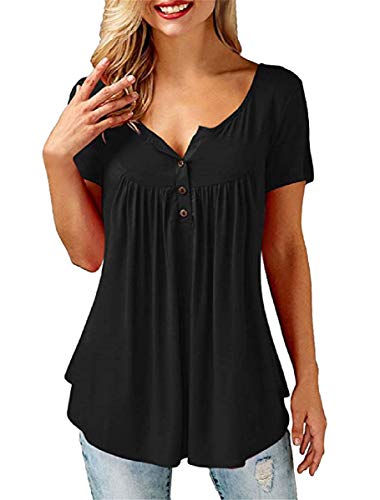 UMIPUBO Bluas de Mujer Camisa Algodón Blusa Mujer Elegante Manga Corta Camisa Suelta Mujer Casual Verano Shirts (Negro, S)