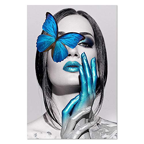U/N Moderno Negro Blanco Sexy Mujer Encantadora Belleza de Labios Lienzo Pintura Moda Mariposa Pared Arte Imagen para Sala de Estar decoración del hogar-7