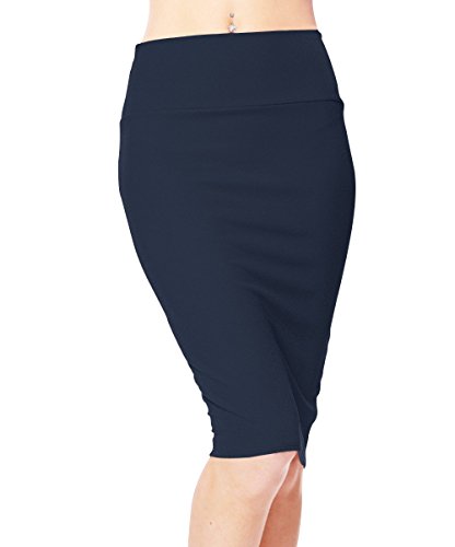 Urban GoCo Falda de Lápiz Estirada de Cintura Alta Bodycon (XL, Azul Marino)