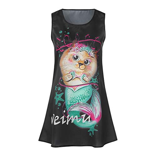 URIBAKY Vestido Mujeres Casual O Cuello Sin Mangas Vestidos De Fiesta Mujeres Mini Vestidos De Moda Adolescentes Estampado De Dibujos Animados Falda Recta Diaria