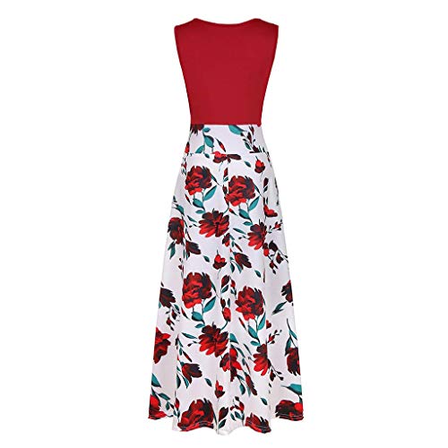 UUAISSO Mujer Vestido Fiesta Largo Manga Larga Floral Print Casual Verano Maxi Vestidos Playa Vacaciones L-Rojo-Sin Mangas XL