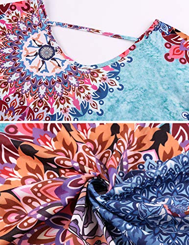 UUAISSO Vestidos Mujer Maxi Vestido Mangas Cortas Boho Verano Playa Vestidos Cóctel Fiesta, Azul Pavo Real 2XL