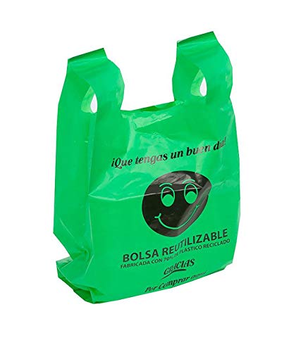 Various Bolsas de Plástico Tipo Camiseta Resistentes, Reutilizables y Recicladas Tamaño 42x53 cm 2 Kg - 110 uds Aprox. 70% Recicladas Cumple Normativa Aptas Uso Alimentario