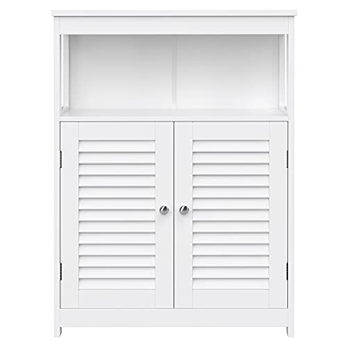 VASAGLE Mueble de Baño Auxiliar, Armario para Baño, Organizador con 2 Puertas de Persianas para Baño, Cocina, Dormitorio, Salón, Blanco, BBC40WT