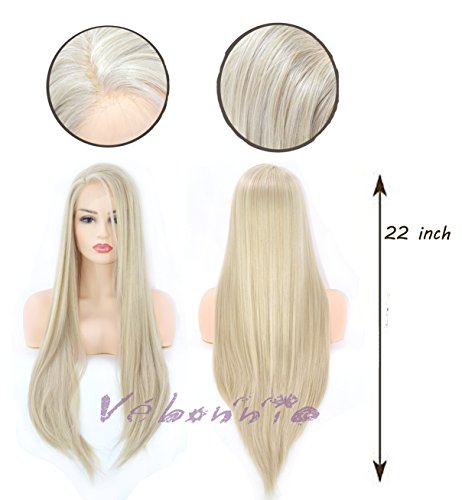 VEBONNY Pelucas delanteras de encaje rubio sedoso recto Whiitr rubio sintético encaje frente peluca 22 pulgadas VEBONNY-035